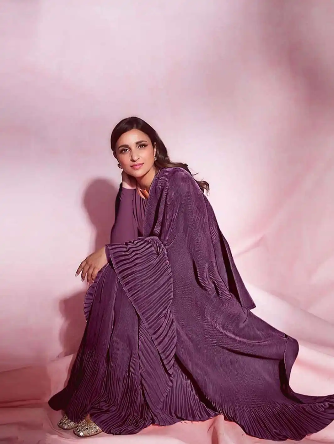 BT 1083 Purple Saree : Premium Chinon Silk Work : Dazzling Pleating Work Casual, Party Wear, Wedding Parineeti Chopra Pleated Saree @1499/- | Sarees, Bollywood Sarees, Creative Sarees, Designer Sarees, Embroidered Sarees, Party Wear Sarees
