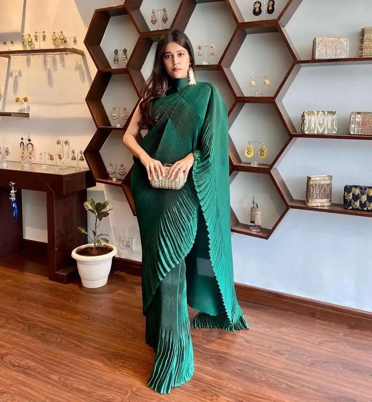SN 706 Green Saree : Japan Satin Silk Work : Fancy Pleating Work Casual, Party Wear, Wedding Awesome Look In Green Saree @1399/- | Sarees, Bollywood Sarees, Creative Sarees, Designer Sarees, Embroidered Sarees, Ethnic Saree, Modern Digital sarees, Party Wear Sarees