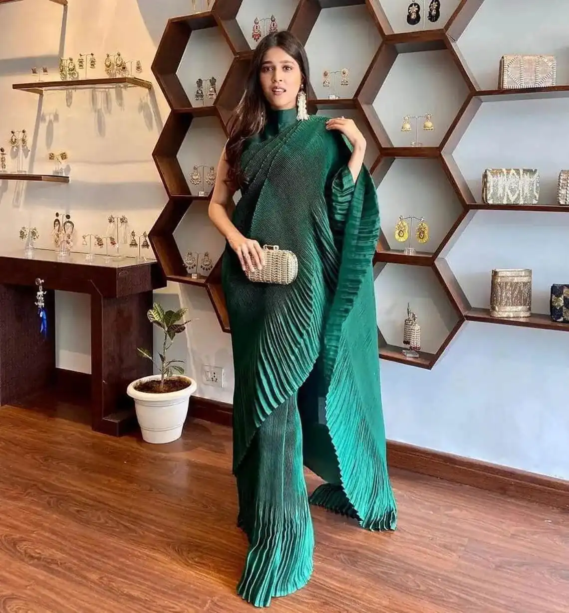 SN 706 Green Saree : Japan Satin Silk Work : Fancy Pleating Work Casual, Party Wear, Wedding Awesome Look In Green Saree @1399/- | Sarees, Bollywood Sarees, Creative Sarees, Designer Sarees, Embroidered Sarees, Ethnic Saree, Modern Digital sarees, Party Wear Sarees