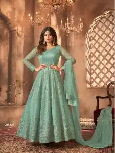 Beautiful Sky-blue Color Sequence With Embroidery Work Gown