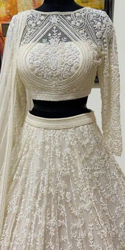LG 433 White Lehenga : Georgette Blouse : Georgette Work : Embroidery Work Traditional Wear, Festive, Wedding, Events @1999/- | Lehenga, Bollywood Lehenga, Creative Lehenga, Designer Lehenga, Embroidered Lehenga, Party Wear Lehenga