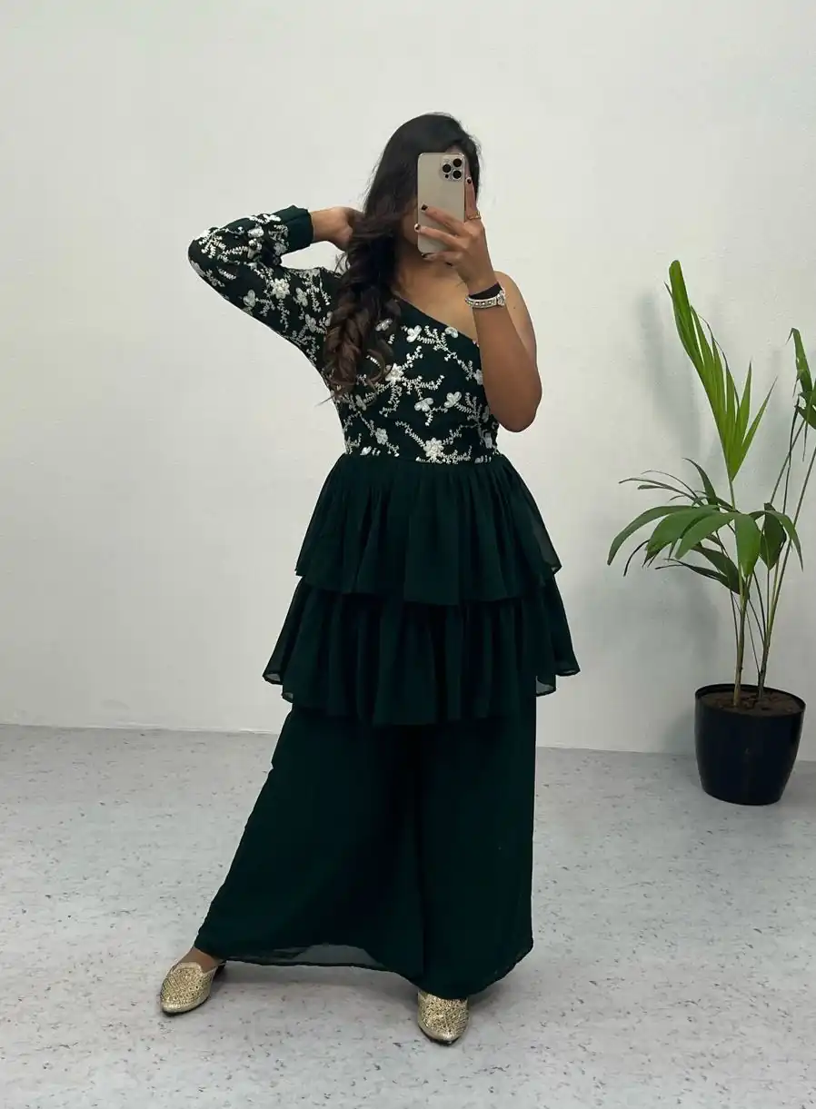 RC 263 Green Heavy Georgette Embroidery Sequence Work Plazzo Suit Casual, Wedding, Party, Festive, Events Etc. Expected Delivery  4-6 Working Days @1749 | Salwar suit, Designer Suits, Casual Suits, Creative suits, Palazzo Suits, Party Wear Suits, Straight Suits