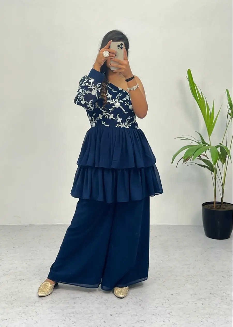 RC 263 Blue Heavy Georgette Embroidery Sequence Work Plazzo Suit Casual, Wedding, Party, Festive, Events Etc. Expected Delivery 4-6 Working Days @1749 | Salwar suit, Designer Suits, Casual Suits, Creative suits, Palazzo Suits, Party Wear Suits, Straight Suits