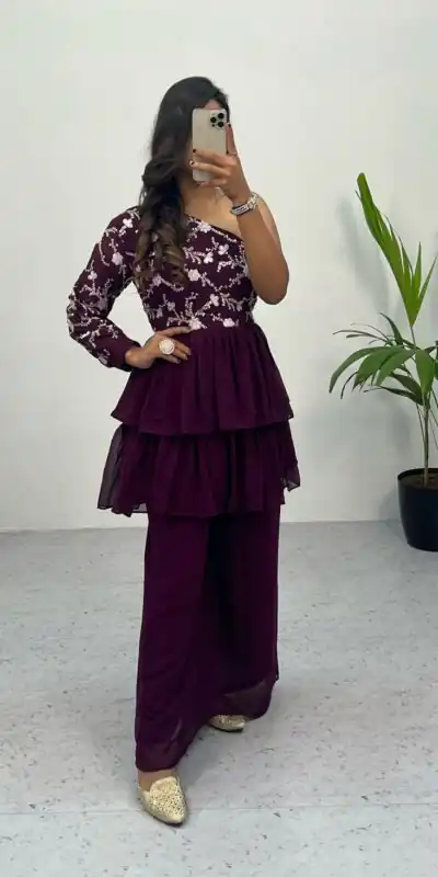 RC 263 PurpleHeavy Georgette Embroidery Sequence Work Plazzo Suit Casual, Wedding, Party, Festive, Events Etc. Expected Delivery  4-6 Working Days @1749 | Salwar suit, Designer Suits, Casual Suits, Creative suits, Palazzo Suits, Party Wear Suits, Straight Suits