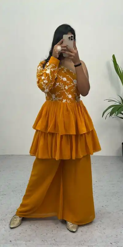 RC 263 Yellow Heavy Georgette Embroidery Sequence Work Plazzo Suit Casual, Wedding, Party, Festive, Events Etc. Expected Delivery  4-6 Working Days @1749 | Salwar suit, Designer Suits, Casual Suits, Creative suits, Palazzo Suits, Party Wear Suits, Straight Suits