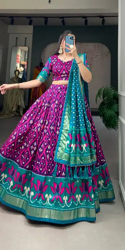 LNB 1615 Purple Color Tussar Silk Drawstring & Printed With Foil Print & Heavy Tassels Lehenga Choli   Expected Delivery 4-6 Working Days 2449/- | Lehenga, Bollywood Lehenga, Creative Lehenga, Designer Lehenga, Embroidered Lehenga, Party Wear Lehenga
