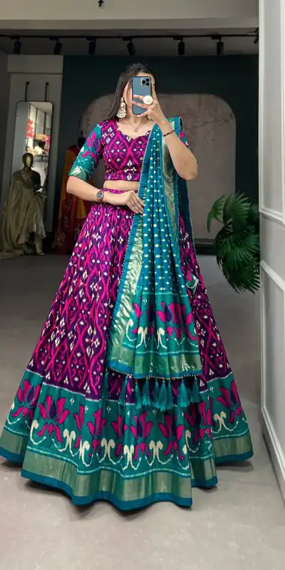 LNB 1615 Purple Color Tussar Silk Drawstring & Printed With Foil Print & Heavy Tassels Lehenga Choli   Expected Delivery 4-6 Working Days 2449/- | Lehenga, Bollywood Lehenga, Creative Lehenga, Designer Lehenga, Embroidered Lehenga, Party Wear Lehenga