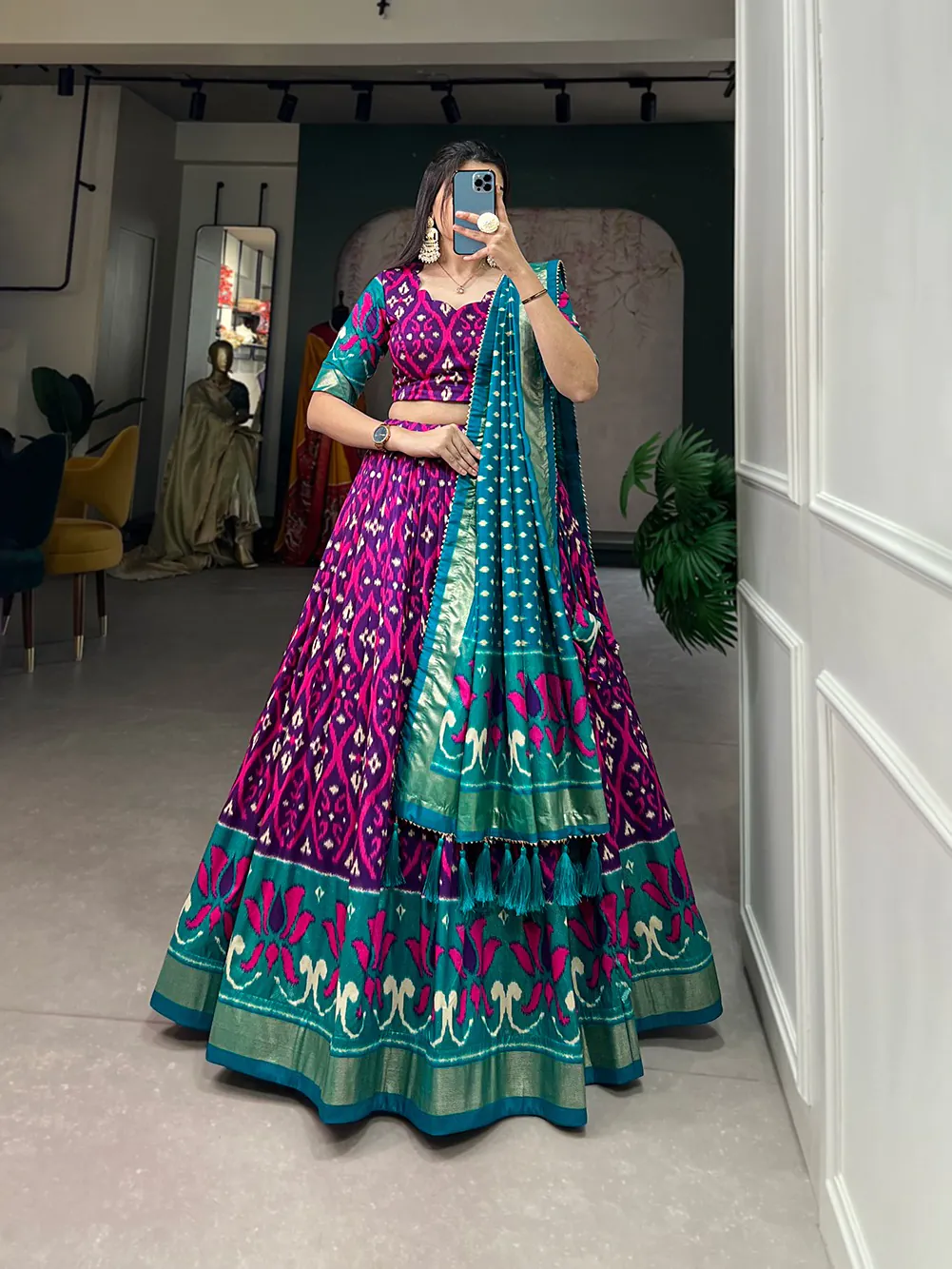 LNB 1615 Purple Color Tussar Silk Drawstring & Printed With Foil Print & Heavy Tassels Lehenga Choli   Expected Delivery 4-6 Working Days 2449/- | Lehenga, Bollywood Lehenga, Creative Lehenga, Designer Lehenga, Embroidered Lehenga, Party Wear Lehenga