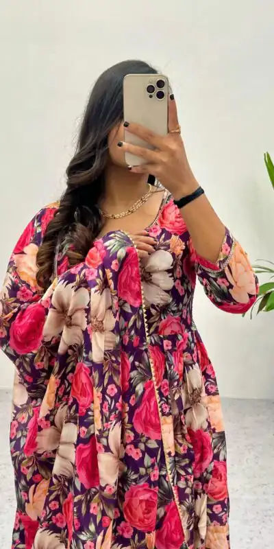 RC 264 Pink Color Heavy Chinon Printed Gown With Lace Border Dupatta Casual, Wedding, Party, Festive, Events Etc. 4-6 Working Days 1749/- | Gowns, Bollywood Gowns, Creative Gowns, Designer Gowns, Embroidered Gowns, Party Wear Gowns