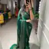 Stylish Green Color Semi Gaji Satin Printing with Foil Work Saree