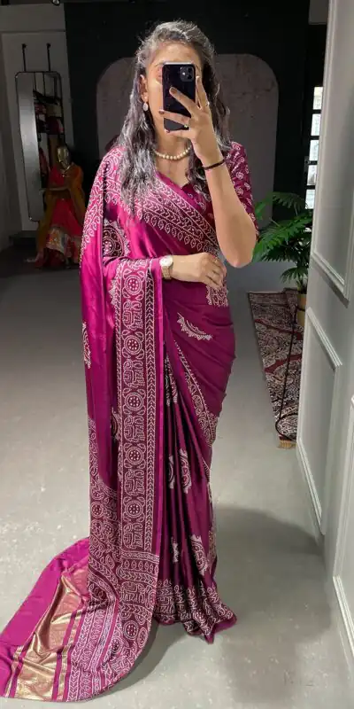 YNF 7803 Purple Color Semi Gaji Satin Printing with Foil Work Saree Casual, Party Wear, Wedding, Events Etc. Expected Delivery 4-6 Working Days 1499/- | Sarees, Bollywood Sarees, Creative Sarees, Designer Sarees, Ethnic Saree, Modern Digital sarees, Party Wear Sarees