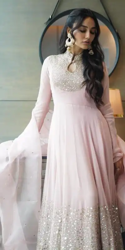 ZSR 794 Baby Pink Color Georgette Embroidery Sequence Work Gown Casual, Wedding, Party, Festive, Events Etc. Expected Delivery 4-6 Working Days 2199/- | Gowns, Bollywood Gowns, Creative Gowns, Designer Gowns, Embroidered Gowns, Party Wear Gowns