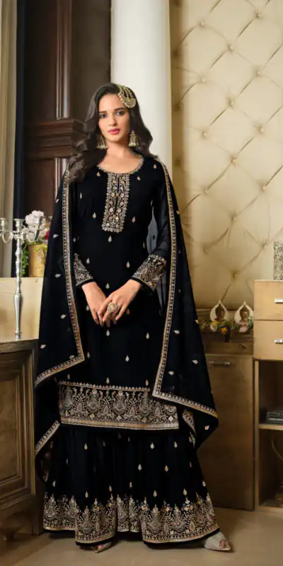 DS LT 8301 Black color Georgette Embroidery Sequence Work Sharara Suit Wedding, Festive, Events Etc. Expected Delivery 4-6 Working Days @2149/- | Jump Suits, Salwar suit, Designer Suits, Casual Suits, Creative suits, Palazzo Suits, Party Wear Suits, Patiala Suits, Straight Suits