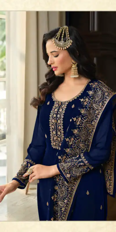 DS LT 8301 Blue color Georgette Embroidery Sequence Work Sharara Suit Wedding, Festive, Events Etc. Expected Delivery 4-6 Working Days @2149/- | Jump Suits, Salwar suit, Designer Suits, Casual Suits, Creative suits, Palazzo Suits, Party Wear Suits, Patiala Suits, Straight Suits