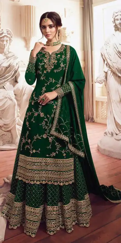 LT 4902 Green color Georgette With Embroidery sequence Work Sharara Suit Wedding, Festive, Events Etc. Expected Delivery 4-6 Working Days @2099/- | Jump Suits, Salwar suit, Designer Suits, Casual Suits, Creative suits, Palazzo Suits, Party Wear Suits, Patiala Suits, Straight Suits
