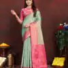 Adorable Green Color Lichi Silk Gold & Silver Zari Weaving Saree