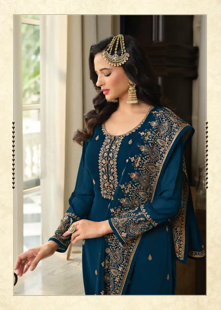 DS LT 8301 Peacock Blue color Georgette Embroidery Sequence Work Sharara Suit Wedding, Festive, Events Etc. Expected Delivery 4-6 Working Days @2149/- | Jump Suits, Salwar suit, Designer Suits, Casual Suits, Creative suits, Palazzo Suits, Party Wear Suits, Patiala Suits, Straight Suits