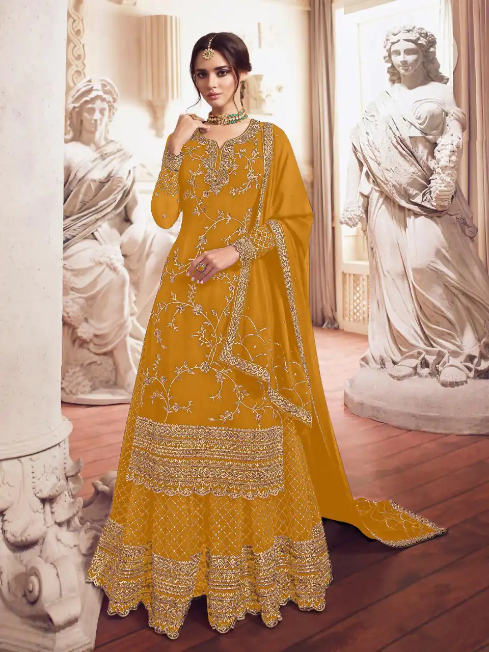 LT 4902 Yellow color Georgette With Embroidery Work Sharara Suit Wedding, Festive, Events Etc. Expected Delivery 4-6 Working Days @2099/- | Jump Suits, Salwar suit, Designer Suits, Casual Suits, Creative suits, Palazzo Suits, Party Wear Suits, Patiala Suits, Straight Suits