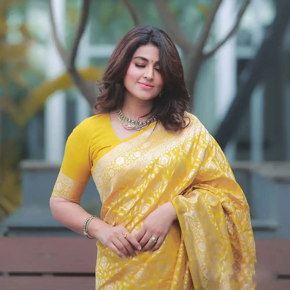 DDF Yellow Zalar Color Banarasi Soft Silk Ordinary Design Saree Casual, Party Wear, Wedding, Events, Etc. Expected Delivery 4-6 Working Days 1399/- | Sarees, Bollywood Sarees, Creative Sarees, Designer Sarees, Embroidered Sarees, Ethnic Saree, Modern Digital sarees, Party Wear Sarees