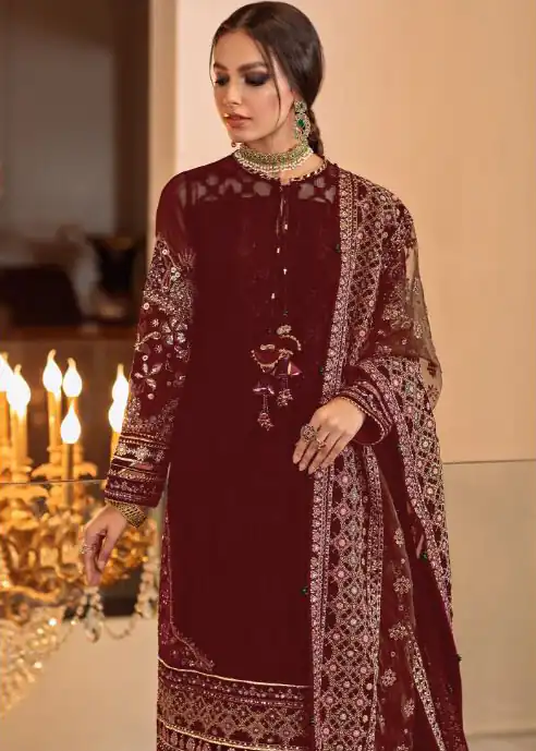 Ds 129 Maroon Color Georgette Embroidery Stone Work Sharara Suit Wedding, Party, Festive, Events Etc. Expected Delivery 4-6 Working Days @2049/- | Salwar suit, Designer Suits, Casual Suits, Creative suits, Palazzo Suits, Party Wear Suits, Straight Suits