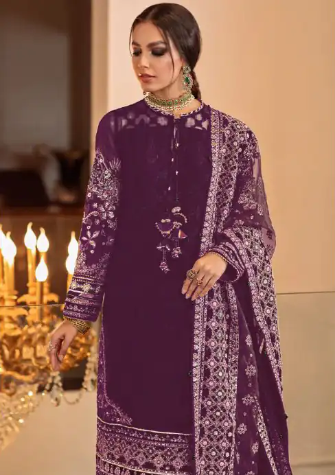 Ds 129 Purple Color Georgette Embroidery Stone Work Sharara Suit Wedding, Party, Festive, Events Etc. Expected Delivery 4-6 Working Days @2049/- | Salwar suit, Designer Suits, Casual Suits, Creative suits, Palazzo Suits, Party Wear Suits, Straight Suits