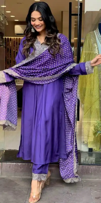 AD 148  Violet Color Heavy Modal Silk Embroidery work Kurti Casual, Wedding, Party, Festive, Events Etc. Expected Delivery 4-6 Working Days @1899/- | Kurti, Bollywood Kurti, Creative Kurtis, Designer Kurti, Party Wear Kurti, Selfie Kurti