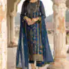 Alluring Persian Blue Color Georgette Embroidered Sequence Work Salwar Suit