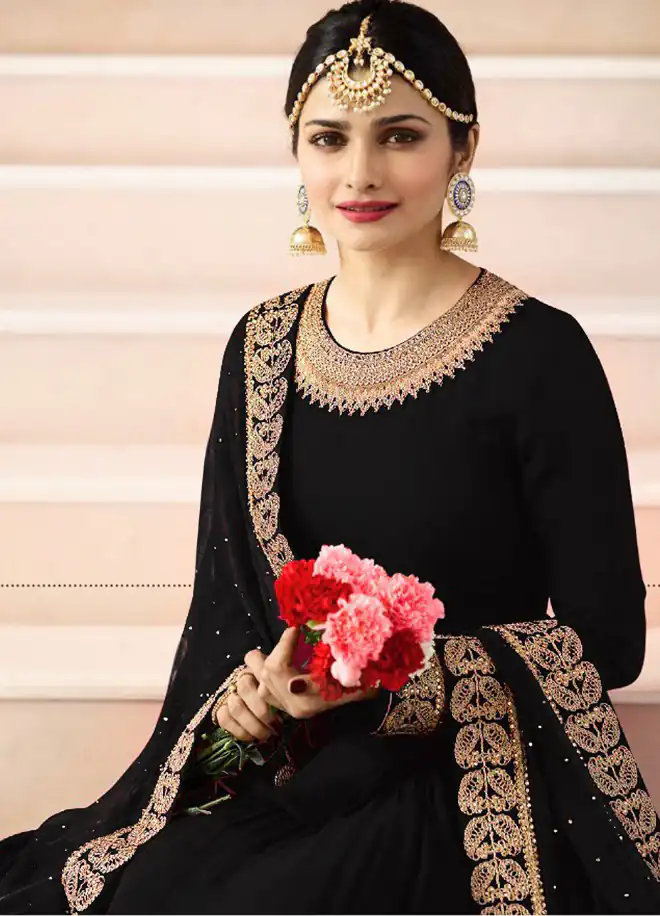 FC 7171 Black Color Georgette Silk Embroidery work Anarkali Suit Casual, Wedding, Party, Festive, Events Etc. Expected Delivery 4-6 Working Days @1999/- | Anarkali Suits, Bollywood Anarkali, Creative-Anarkali, Designer Anarkali, Embroidered Anarkali, Party Wear Anarkali