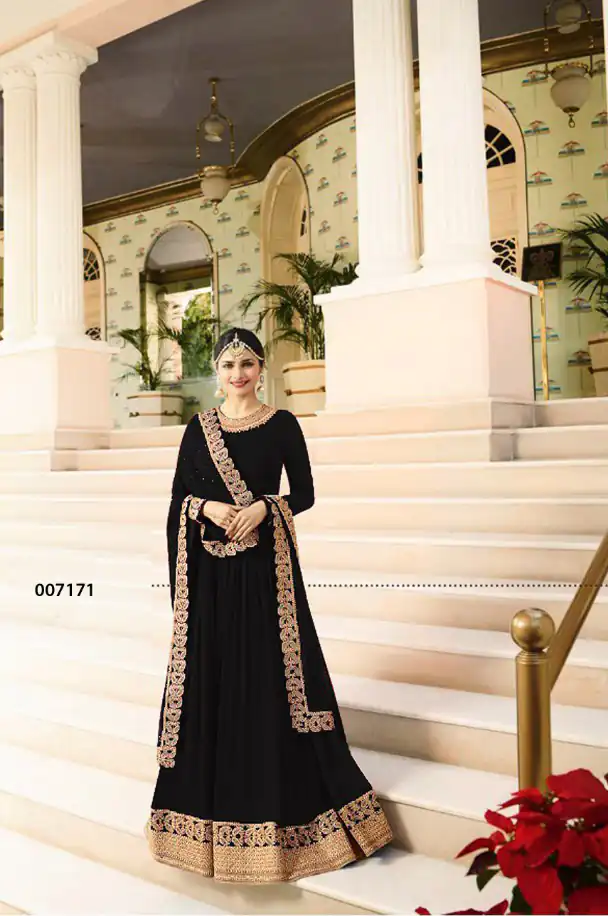 FC 7171 Black Color Georgette Silk Embroidery work Anarkali Suit Casual, Wedding, Party, Festive, Events Etc. Expected Delivery 4-6 Working Days @1999/- | Anarkali Suits, Bollywood Anarkali, Creative-Anarkali, Designer Anarkali, Embroidered Anarkali, Party Wear Anarkali