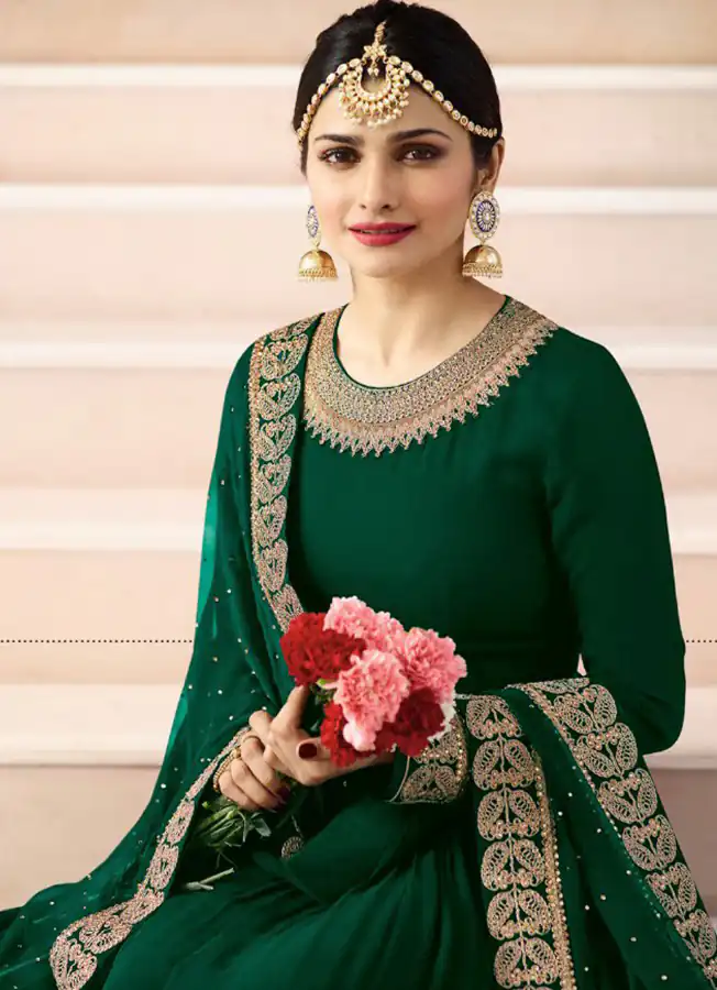 FC 7171 Green Color Georgette Silk Embroidery work Anarkali Suit Casual, Wedding, Party, Festive, Events Etc. Expected Delivery 4-6 Working Days @1999/- | Anarkali Suits, Bollywood Anarkali, Creative-Anarkali, Designer Anarkali, Embroidered Anarkali, Party Wear Anarkali