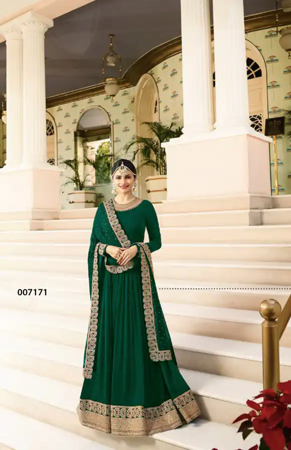 FC 7171 Green Color Georgette Silk Embroidery work Anarkali Suit Casual, Wedding, Party, Festive, Events Etc. Expected Delivery 4-6 Working Days @1999/- | Anarkali Suits, Bollywood Anarkali, Creative-Anarkali, Designer Anarkali, Embroidered Anarkali, Party Wear Anarkali