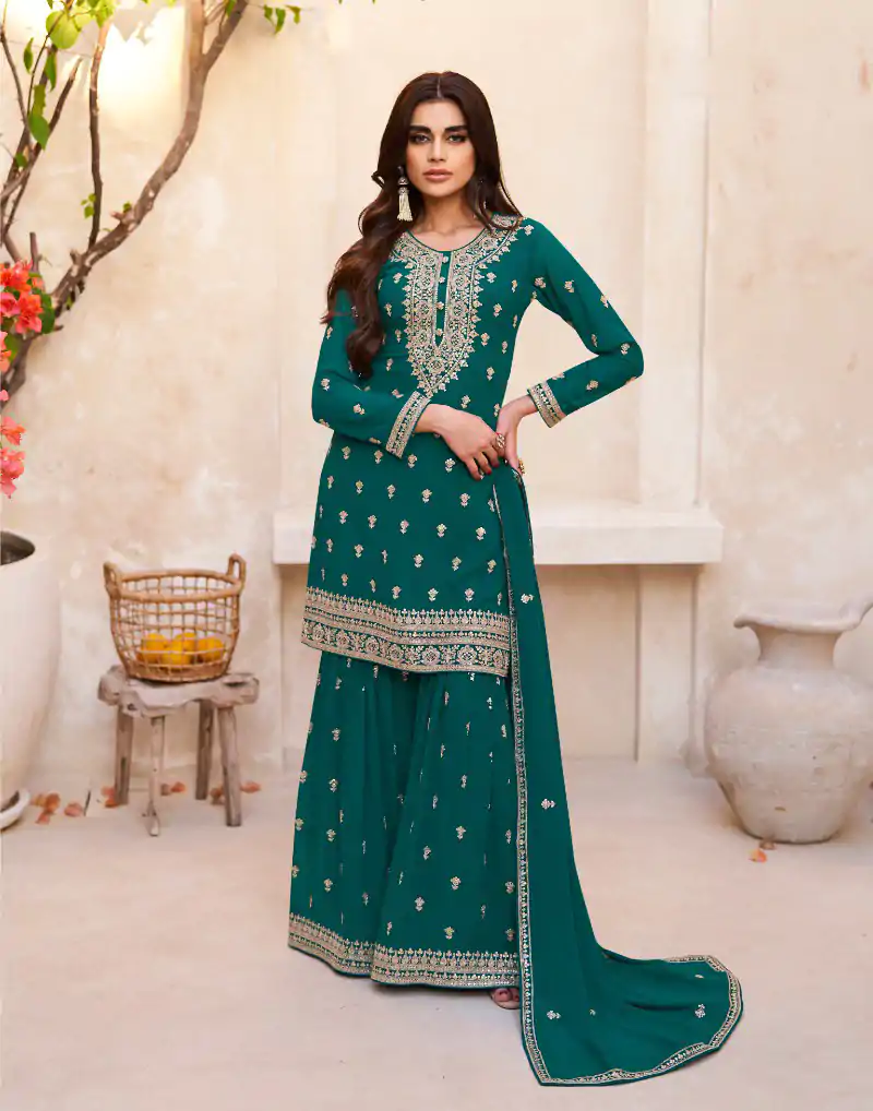 Fc Zohara 9758 Green Top : Georgette Work : Heavy Embroidery Designer Work Bottom : Santoon Wedding, Party, Festive @3249/- | Salwar suit, Designer Suits, Casual Suits, Creative suits, Palazzo Suits, Party Wear Suits, Patiala Suits, Straight Suits