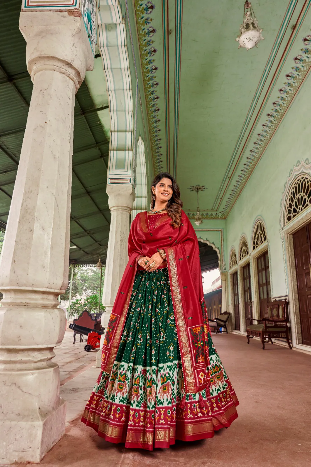 LNB1691 Green Color Tussar Silk Patola Foil Printed Lehenga Choli Festive, Party, Wedding, Events etc. Expected Delivery 4-6 Working Days @2199/- | Lehenga, Bollywood Lehenga, Creative Lehenga, Designer Lehenga, Embroidered Lehenga, Party Wear Lehenga