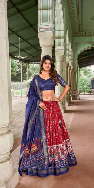 LNB1691 Red Color Tussar Silk Patola Foil Printed Lehenga Choli Festive, Wedding, Party, Events Expected Delivery 4-6 Working Days @2199/- | Lehenga, Bollywood Lehenga, Creative Lehenga, Designer Lehenga, Embroidered Lehenga, Party Wear Lehenga