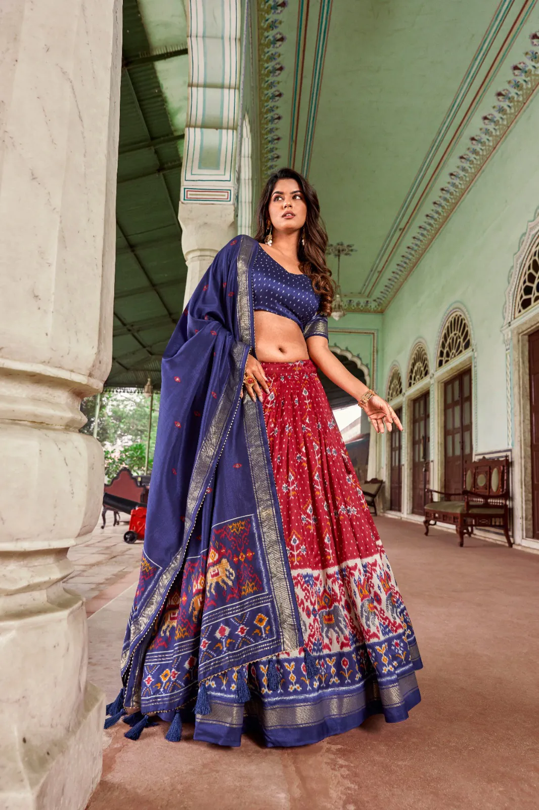 LNB1691 Red Color Tussar Silk Patola Foil Printed Lehenga Choli Festive, Wedding, Party, Events Expected Delivery 4-6 Working Days @2199/- | Lehenga, Bollywood Lehenga, Creative Lehenga, Designer Lehenga, Embroidered Lehenga, Party Wear Lehenga