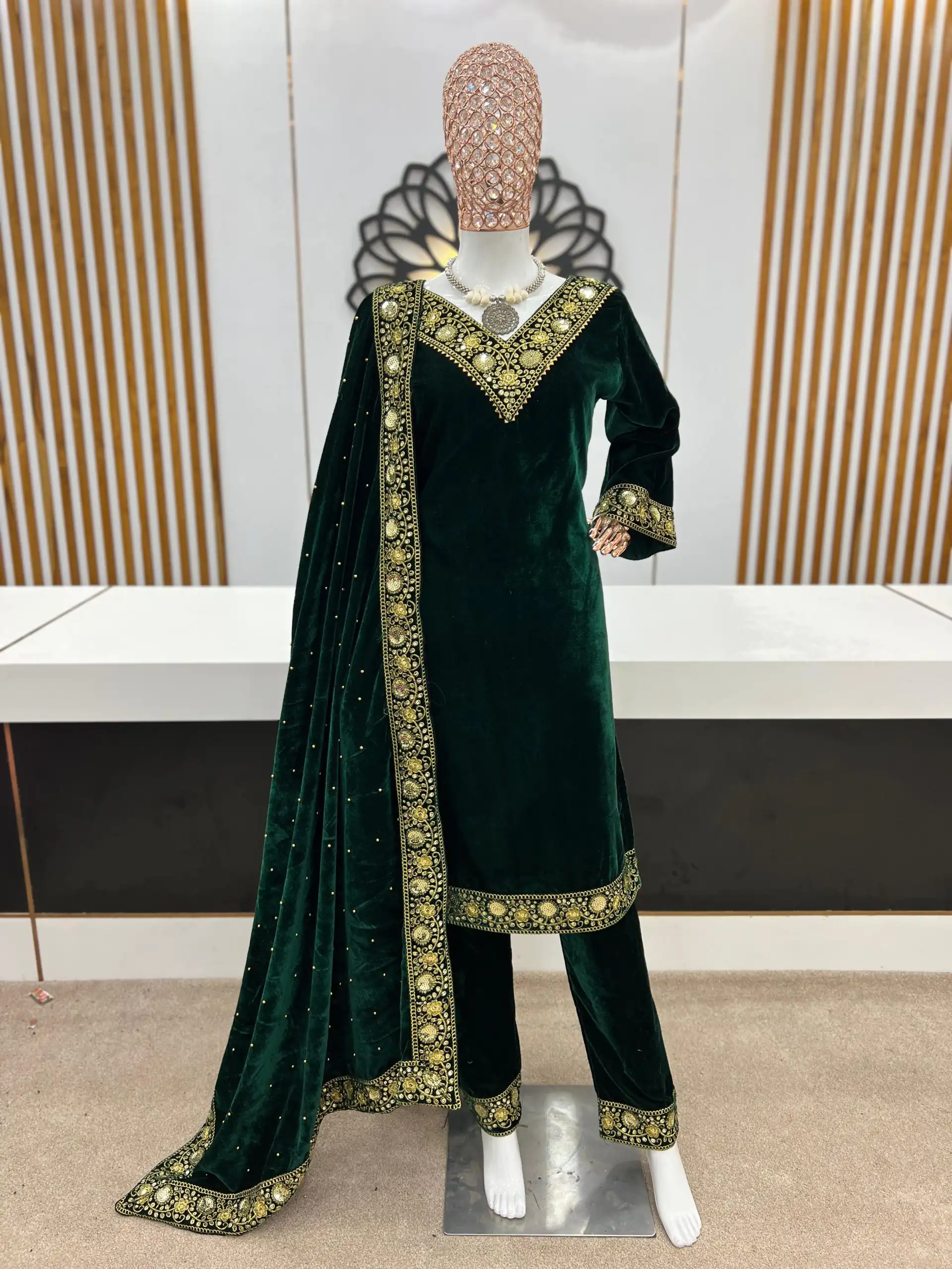 NSR 780 Green Color Gown Viscose Velvet with Embroidery Sequence Work Inner : Micro Cotton Traditional Wear, Wedding, Festive, Events. @2149/- | Salwar suit, Designer Suits, Casual Suits, Creative suits, Palazzo Suits, Party Wear Suits, Straight Suits
