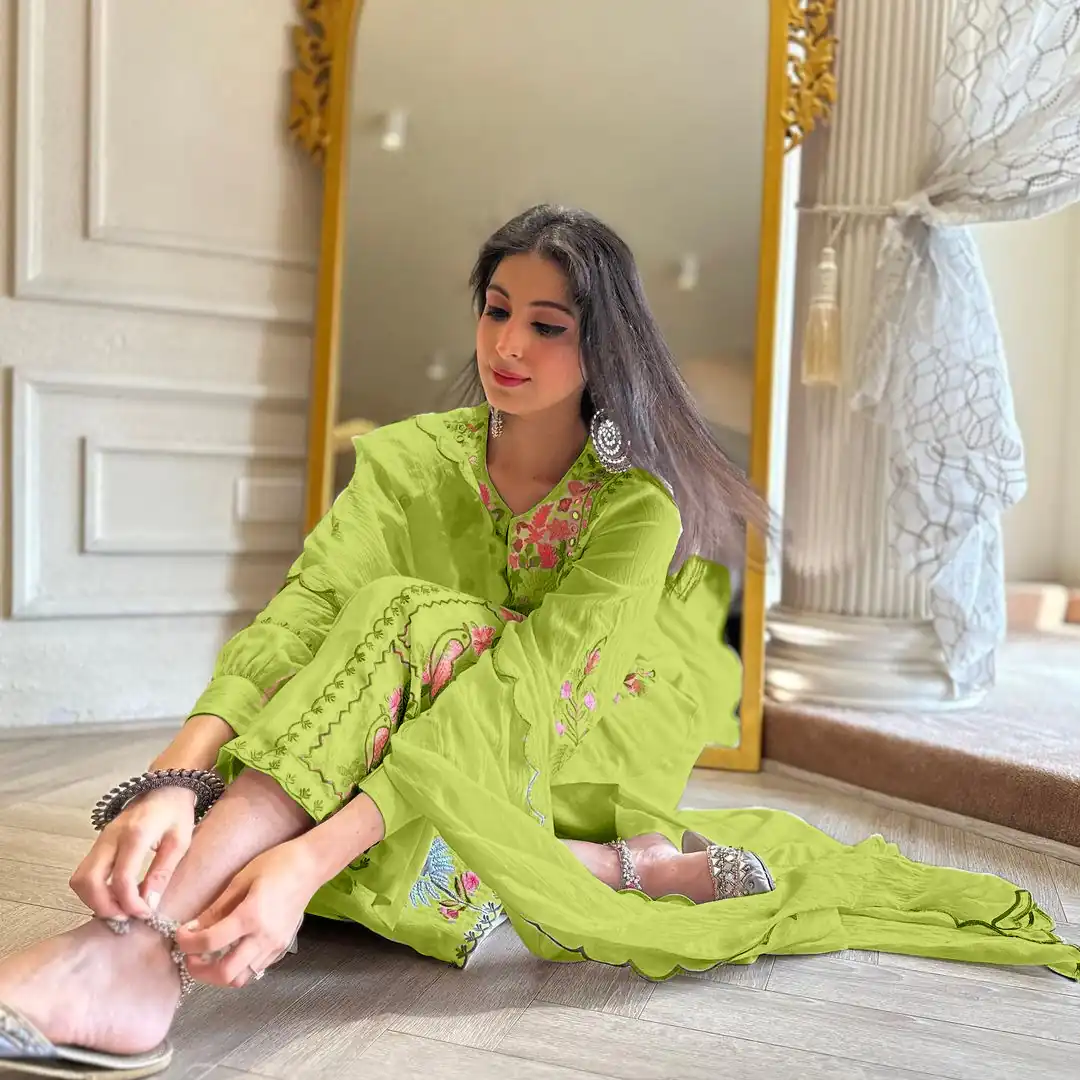 AD 118 Green Color Georgette Embroidery Work Salwar Suit Casual, Wedding, Festive, Events Etc. Expected Delivery  4-6 Working Days @1950/- | Jump Suits, Salwar suit, Designer Suits, Casual Suits, Creative suits, Palazzo Suits, Party Wear Suits, Straight Suits