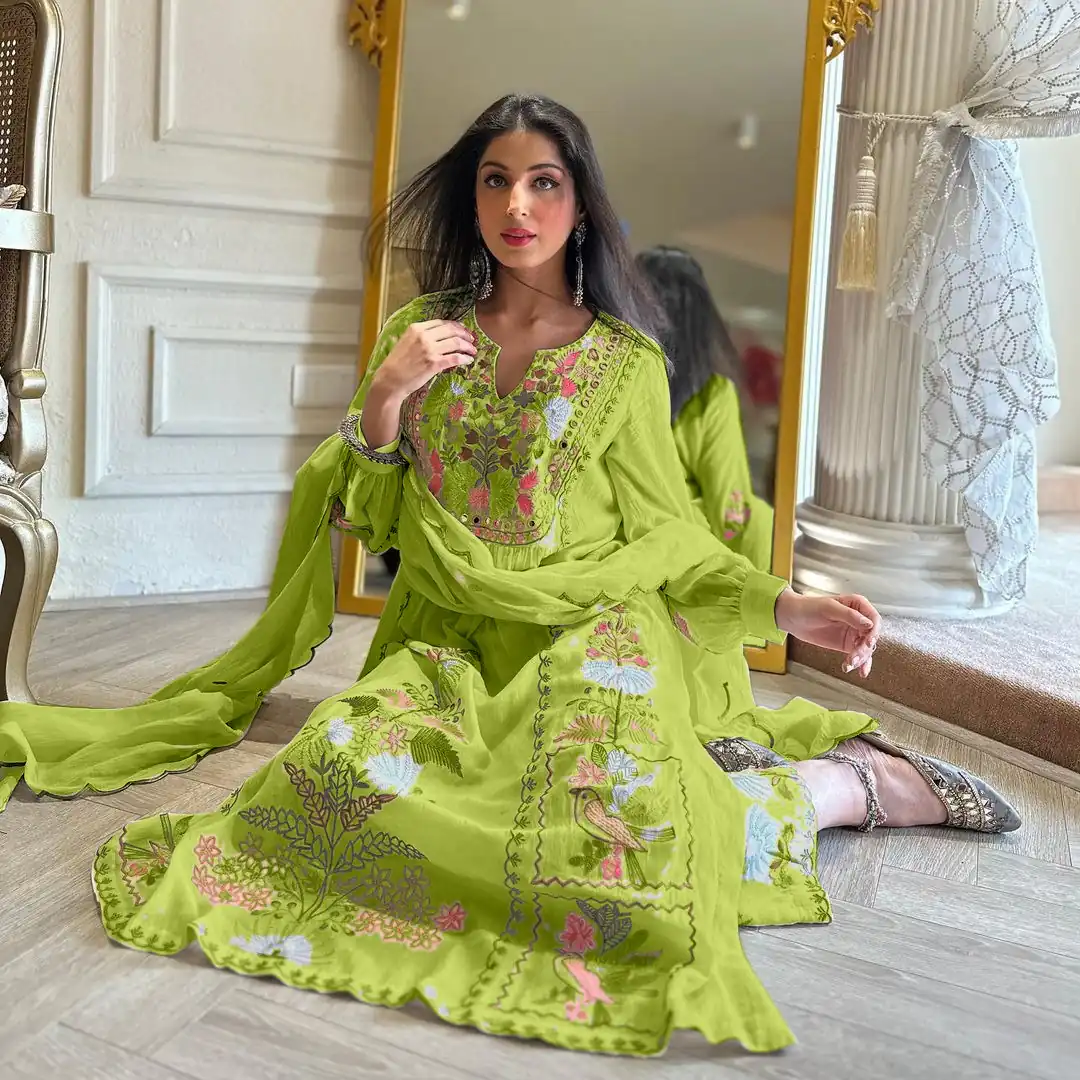 AD 118 Green Color Georgette Embroidery Work Salwar Suit Casual, Wedding, Festive, Events Etc. Expected Delivery  4-6 Working Days @1950/- | Jump Suits, Salwar suit, Designer Suits, Casual Suits, Creative suits, Palazzo Suits, Party Wear Suits, Straight Suits