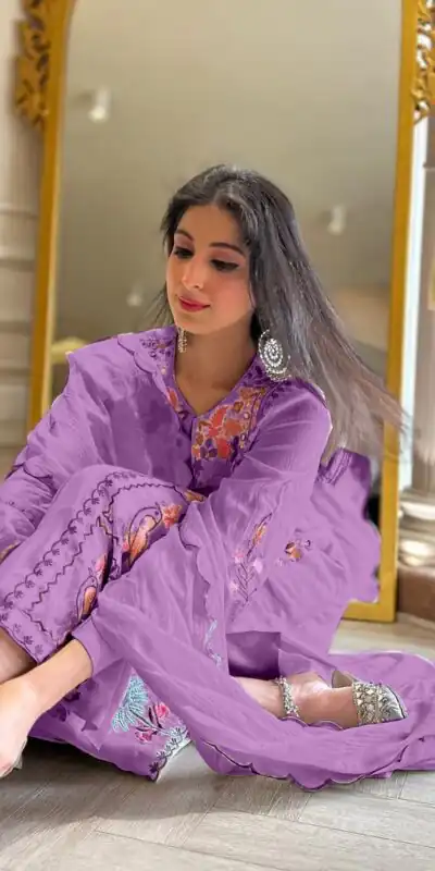 AD118 Violet Color Georgette Embroidery Work Salwar Suit Casual, Wedding, Festive, Events Etc. Expected Delivery 4-6 Working Days @1950/- | Jump Suits, Salwar suit, Designer Suits, Casual Suits, Creative suits, Palazzo Suits, Party Wear Suits, Straight Suits