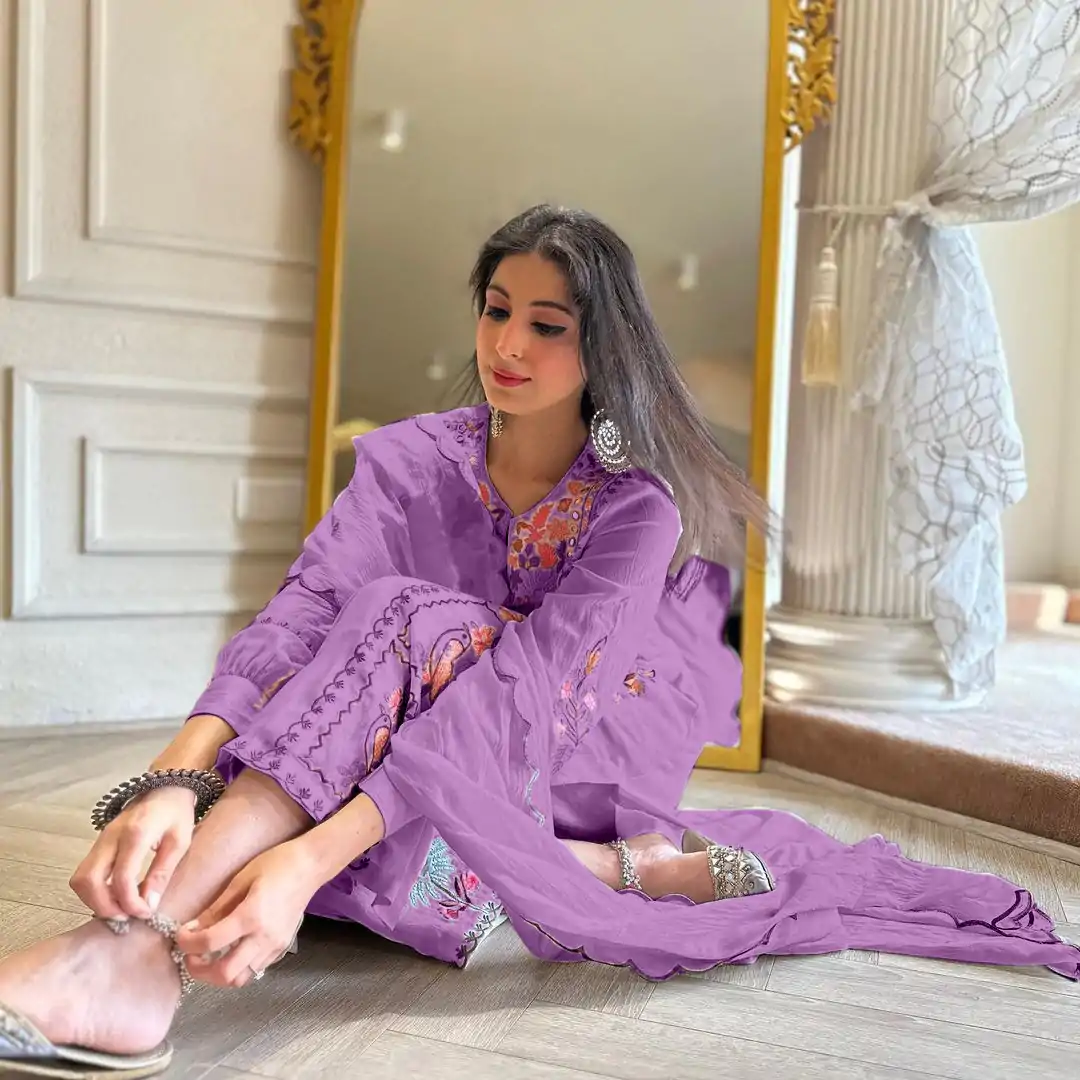 AD118 Violet Color Georgette Embroidery Work Salwar Suit Casual, Wedding, Festive, Events Etc. Expected Delivery  4-6 Working Days @1950/- | Jump Suits, Salwar suit, Designer Suits, Casual Suits, Creative suits, Palazzo Suits, Party Wear Suits, Straight Suits