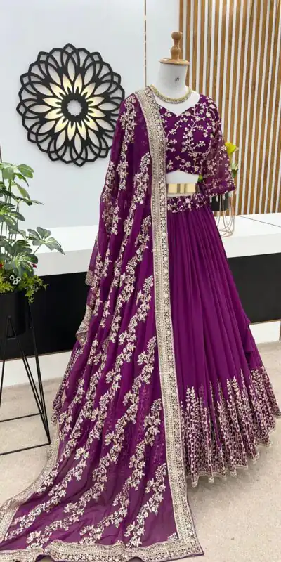 ZF 358 Purple Color Faux Georgette With Heavy Embroidery Sequence Work Lehenga Choli Wedding, Party, Events Etc. Expected Delivery 4-6 Working Days 2099/- | Lehenga, Bollywood Lehenga, Creative Lehenga, Designer Lehenga, Embroidered Lehenga, Party Wear Lehenga
