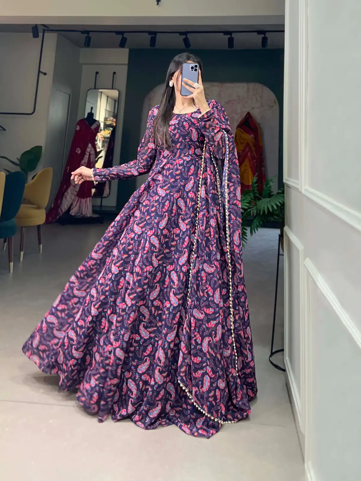 YNF 5008 Purple Color Georgette Floral Printed Party Wear Gown Casual, Wedding, Party, Festive, Events Etc. Expected Delivery 4-6 Working Days 1799/- | Gowns, Bollywood Gowns, Creative Gowns, Designer Gowns, Embroidered Gowns, Party Wear Gowns