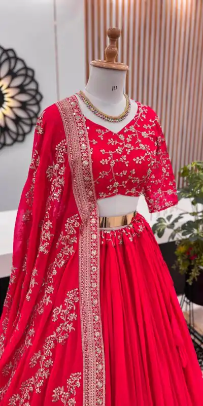 ZF 358 Rani Pink Color Faux Georgette With Heavy Embroidery Sequence Work Lehenga Choli Wedding, Party,Events Etc. Expected Delivery 4-6 Working Days 2099/- | Lehenga, Bollywood Lehenga, Creative Lehenga, Designer Lehenga, Embroidered Lehenga, Party Wear Lehenga