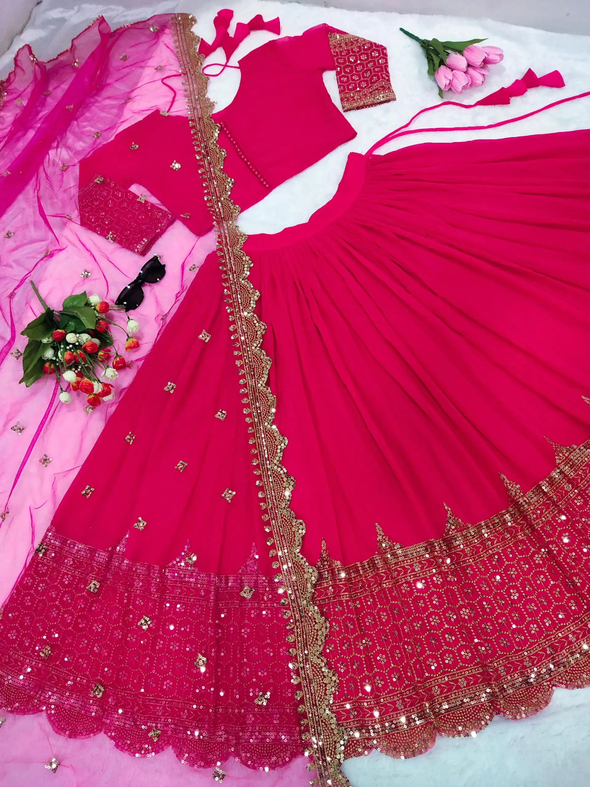 ZSR-3047 Red Color Lehenga : Georgette Blouse : Georgette Work : Thread And Sequence Embroidered Work Traditional Wear, Festive, Wedding, Events @1999/- | Lehenga, Bollywood Lehenga, Creative Lehenga, Designer Lehenga, Embroidered Lehenga, Party Wear Lehenga