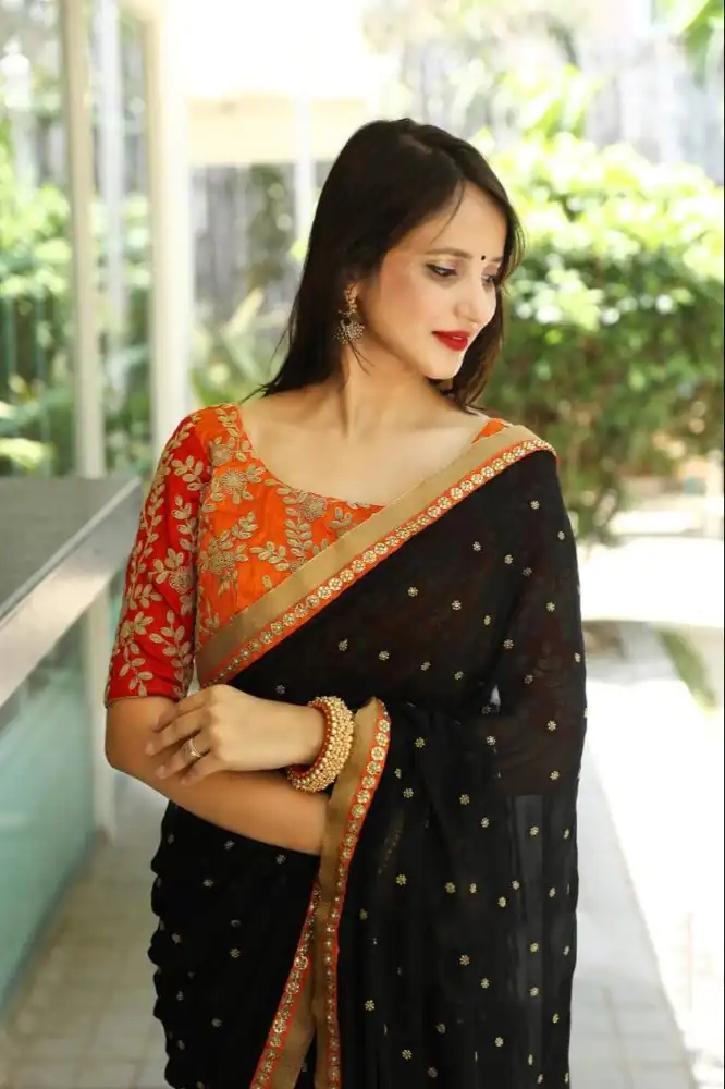 JR 464 Black Color Georgette Embroidery Sequence Work Saree Casual, Wedding, Festive, Events Etc. Expected Delivery 4-6 Working Days @1499/- | Sarees, Bollywood Sarees, Creative Sarees, Designer Sarees, Embroidered Sarees, Ethnic Saree, Modern Digital sarees, Party Wear Sarees