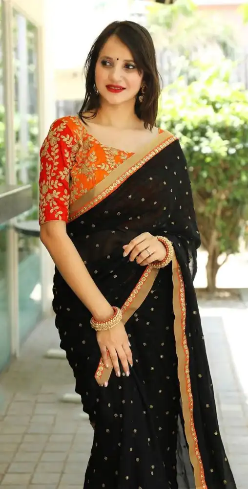 JR 464 Black Color Georgette Embroidery Sequence Work Saree Casual, Wedding, Festive, Events Etc. Expected Delivery 4-6 Working Days @1499/- | Sarees, Bollywood Sarees, Creative Sarees, Designer Sarees, Embroidered Sarees, Ethnic Saree, Modern Digital sarees, Party Wear Sarees