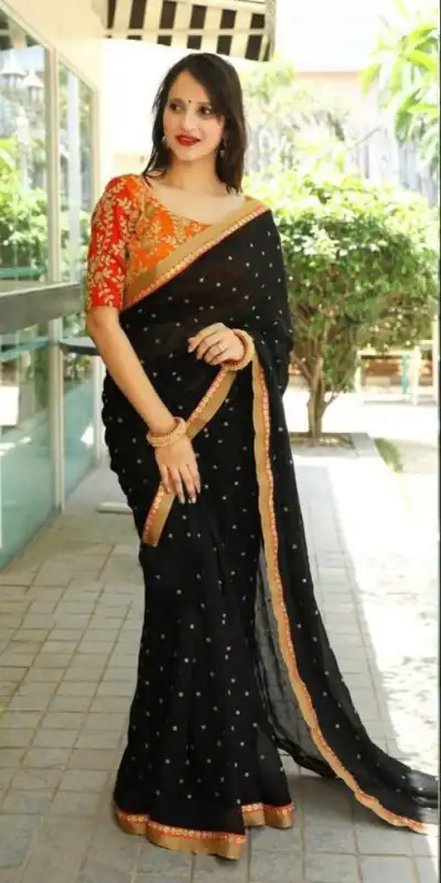 JR 464 Black Color Georgette Embroidery Sequence Work Saree Casual, Wedding, Festive, Events Etc. Expected Delivery 4-6 Working Days @1499/- | Sarees, Bollywood Sarees, Creative Sarees, Designer Sarees, Embroidered Sarees, Ethnic Saree, Modern Digital sarees, Party Wear Sarees