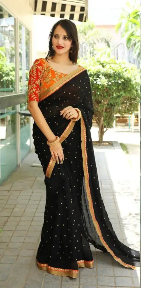 JR 464 Black Color Georgette Embroidery Sequence Work Saree Casual, Wedding, Festive, Events Etc. Expected Delivery 4-6 Working Days @1499/- | Sarees, Bollywood Sarees, Creative Sarees, Designer Sarees, Embroidered Sarees, Ethnic Saree, Modern Digital sarees, Party Wear Sarees