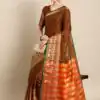 Brilliant Brown Color Narayan Pet Zari Weaving Work Saree