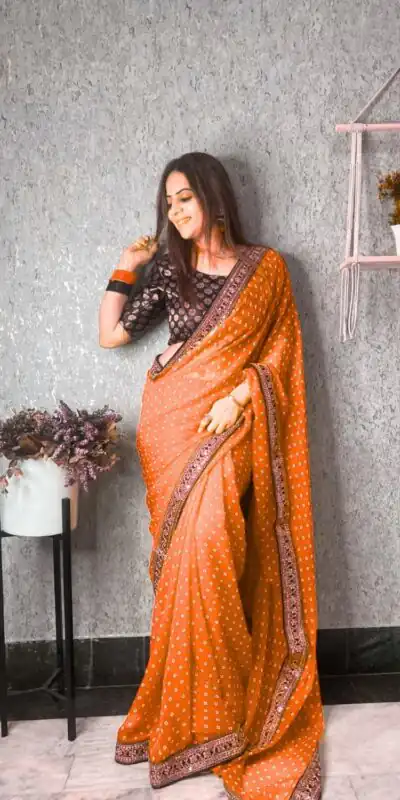 JR 543 Orange Color Printed Georgette With Sequence Embroidery Lace Saree Casual, Party Wear, Wedding, Events Etc. Expected Delivery 4-6 Working Days 1449/- | Sarees, Bollywood Sarees, Creative Sarees, Designer Sarees, Embroidered Sarees, Ethnic Saree, Modern Digital sarees, Party Wear Sarees